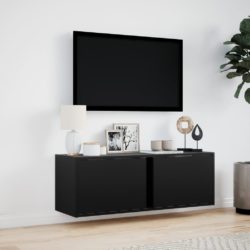 Vegghengt TV-benk med LED svart 100x31x35 cm