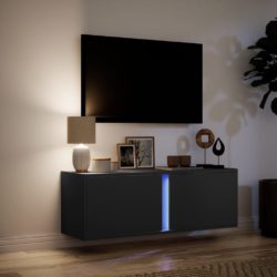 Vegghengt TV-benk med LED svart 100x31x35 cm