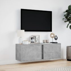 Vegghengt TV-benk med LED-lys betonggrå 100x31x35 cm