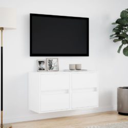 Vegghengte TV-benker med LED 2 stk hvit 41x31x45 cm