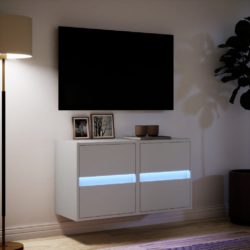 Vegghengte TV-benker med LED 2 stk hvit 41x31x45 cm