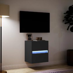 Vegghengt TV-benk med LED svart 41x31x45 cm