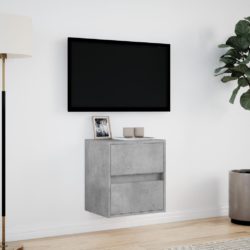 Vegghengt TV-benk med LED-lys betonggrå 41x31x45 cm