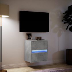 Vegghengt TV-benk med LED-lys betonggrå 41x31x45 cm