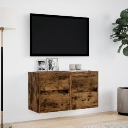 Vegghengt TV-benker med LED-lys 2 stk røkt eik 41x31x45 cm