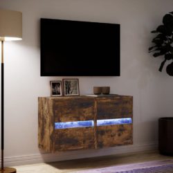 Vegghengt TV-benker med LED-lys 2 stk røkt eik 41x31x45 cm