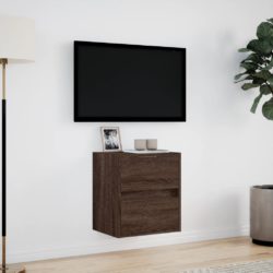 Vegghengt TV-benk med LED brun eik 41x31x45 cm