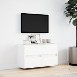 Vegghengt TV-benk med LED hvit 80x31x45 cm