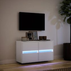 Vegghengt TV-benk med LED hvit 80x31x45 cm