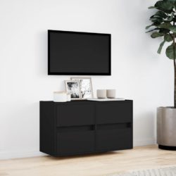 Vegghengt TV-benk med LED svart 80x31x45 cm