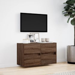 Vegghengt TV-benk med LED brun eik 80x31x45 cm