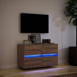 Vegghengt TV-benk med LED brun eik 80x31x45 cm