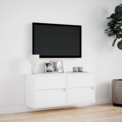 Vegghengt TV-benk med LED hvit 100x31x45 cm