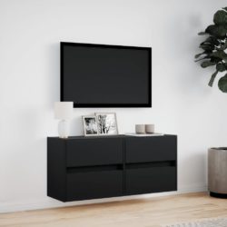 Vegghengt TV-benk med LED svart 100x31x45 cm