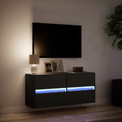 Vegghengt TV-benk med LED svart 100x31x45 cm