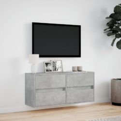 Vegghengt TV-benk med LED-lys betonggrå 100x31x45 cm