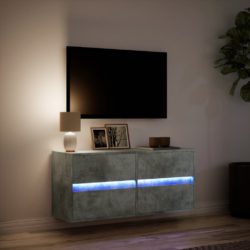 Vegghengt TV-benk med LED-lys betonggrå 100x31x45 cm