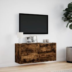 Vegghengt TV-benk med LED røkt eik 100x31x45 cm