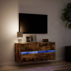 Vegghengt TV-benk med LED røkt eik 100x31x45 cm