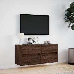 Vegghengt TV-benk med LED brun eik 100x31x45 cm