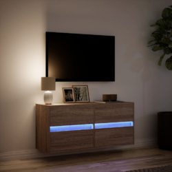 Vegghengt TV-benk med LED brun eik 100x31x45 cm