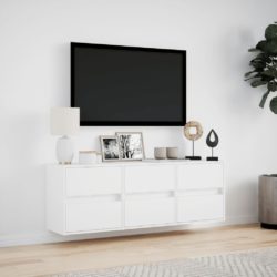 Vegghengt TV-benk med LED hvit 130x31x45 cm