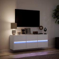 Vegghengt TV-benk med LED hvit 130x31x45 cm