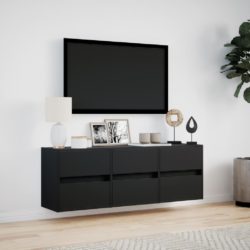 Vegghengt TV-benk med LED svart 130x31x45 cm