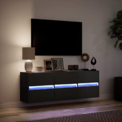 Vegghengt TV-benk med LED svart 130x31x45 cm