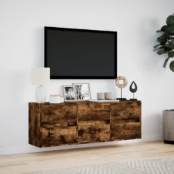 Vegghengt TV-benk med LED røkt eik 130x31x45 cm