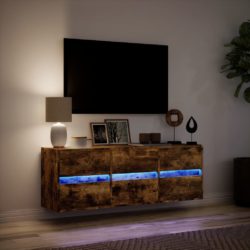 Vegghengt TV-benk med LED røkt eik 130x31x45 cm