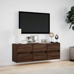 Vegghengt TV-benk med LED brun eik 130x31x45 cm