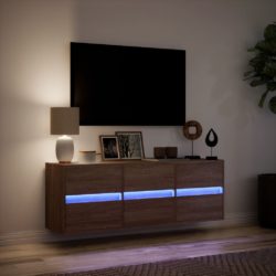 Vegghengt TV-benk med LED brun eik 130x31x45 cm