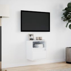 Vegghengt TV-benk med LED hvit 41x31x45 cm