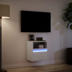 Vegghengt TV-benk med LED hvit 41x31x45 cm