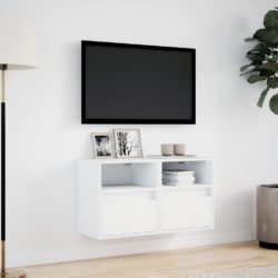 Vegghengte TV-benker med LED 2 stk hvit 41x31x45 cm