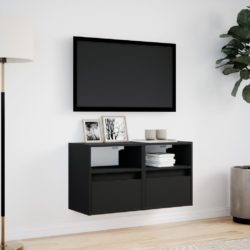 Vegghengte TV-benker med LED 2 stk svart 41x31x45 cm