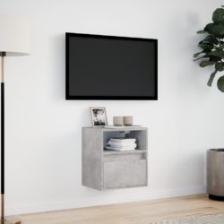 Vegghengt TV-benk med LED-lys betonggrå 41x31x45 cm