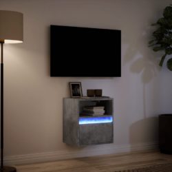 Vegghengt TV-benk med LED-lys betonggrå 41x31x45 cm