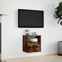 Vegghengt TV-benk med LED røkt eik 41x31x45 cm