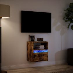 Vegghengt TV-benk med LED røkt eik 41x31x45 cm