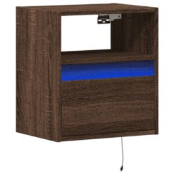 Vegghengt TV-benk med LED brun eik 41x31x45 cm