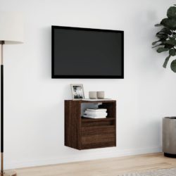 Vegghengt TV-benk med LED brun eik 41x31x45 cm