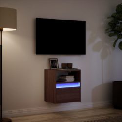 Vegghengt TV-benk med LED brun eik 41x31x45 cm