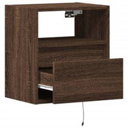 Vegghengt TV-benk med LED brun eik 41x31x45 cm