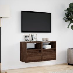 Vegghengte TV-benker med LED 2 stk brun eik 41x31x45 cm