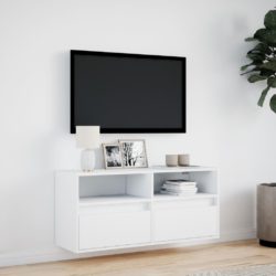 Vegghengt TV-benk med LED hvit 100x31x45 cm