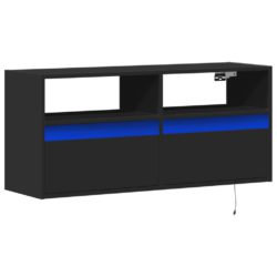 Vegghengt TV-benk med LED svart 100x31x45 cm