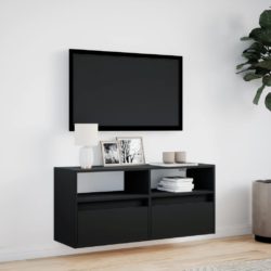 Vegghengt TV-benk med LED svart 100x31x45 cm