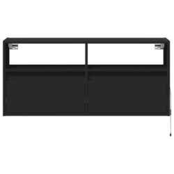 Vegghengt TV-benk med LED svart 100x31x45 cm